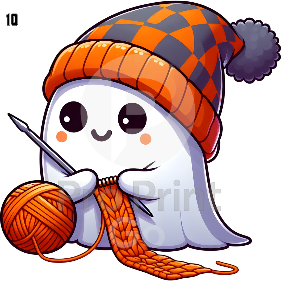 Halloween Ready-to-Press DTF Transfers | Knitting Ghost